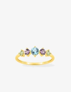 Bague or 750 ‰ jaune avec topaze bleue, améthyste et péridot SO OR