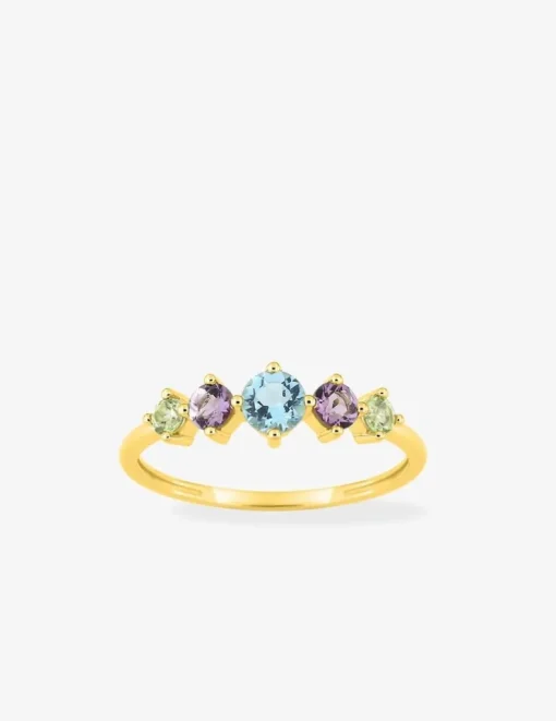 Bague or 750 ‰ jaune avec topaze bleue, améthyste et péridot SO OR