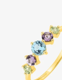 Bague or 750 ‰ jaune avec topaze bleue, améthyste et péridot SO OR