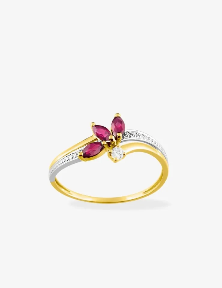 Bague or 750 ‰ jaune et rhodium avec rubis et oxyde de zirconium SO OR