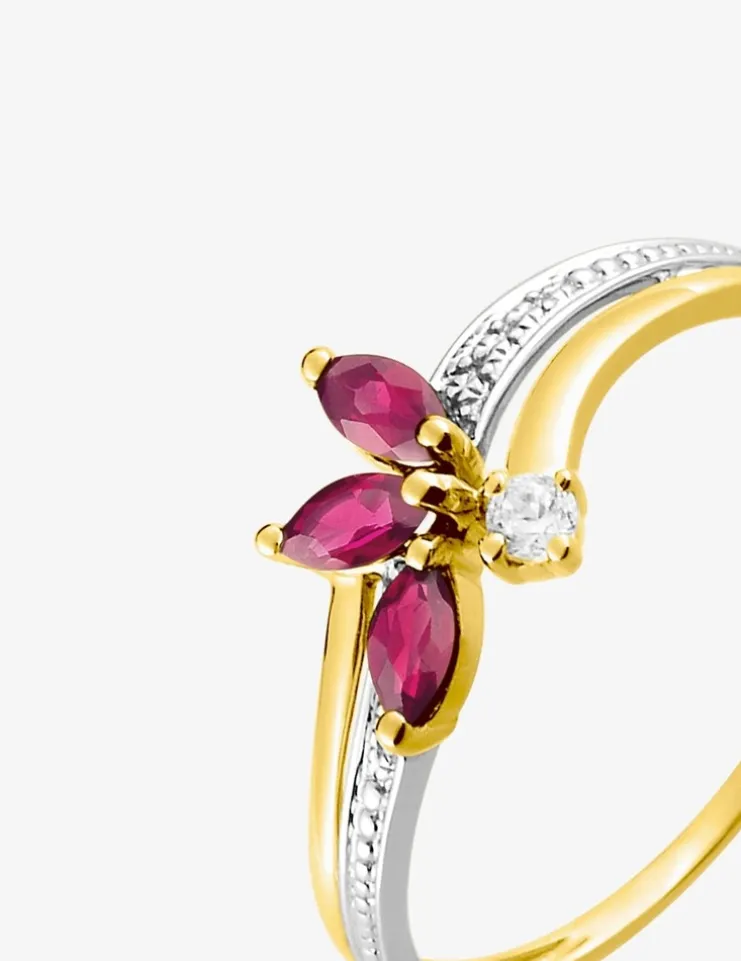 Bague or 750 ‰ jaune et rhodium avec rubis et oxyde de zirconium SO OR