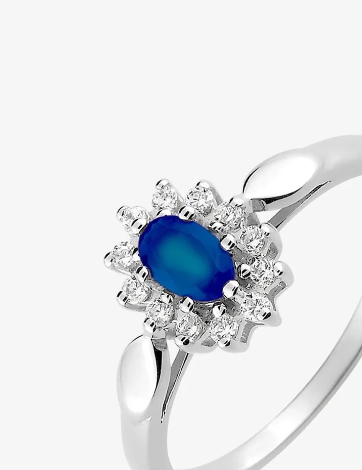 Bague or 375‰ orné de saphir avec entourage oxyde et or blanc SO OR