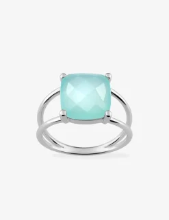 Bague or blanc 750 ‰ calcédoine verte SO OR