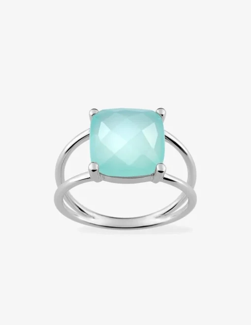 Bague or blanc 750 ‰ calcédoine verte SO OR