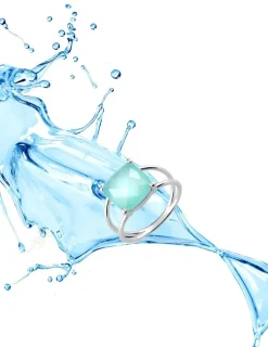 Bague or blanc 750 ‰ calcédoine verte SO OR