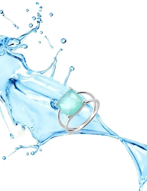 Bague or blanc 750 ‰ calcédoine verte SO OR