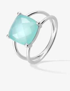 Bague or blanc 750 ‰ calcédoine verte SO OR