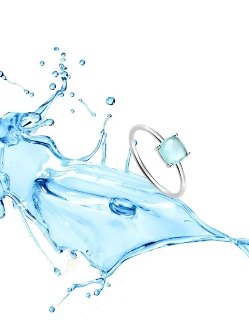 Bague or blanc 750 ‰ et calcédoine bleue SO OR