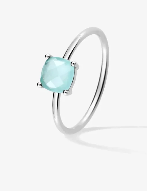 Bague or blanc 750 ‰ et calcédoine bleue SO OR