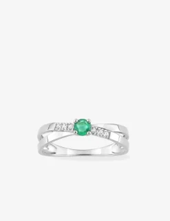 Bague or blanc 750 ‰, émeraude et oxydes de zirconium SO OR