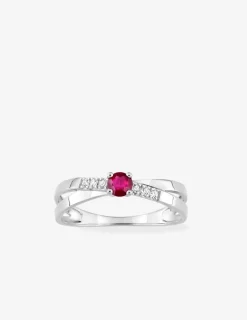 Bague or blanc 750 ‰, rubis et oxydes de zirconium SO OR