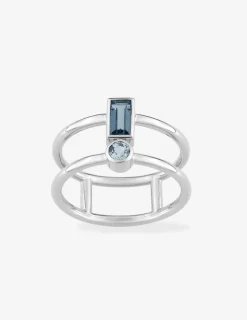 Bague or blanc 750 ‰ topaze bleue SO OR