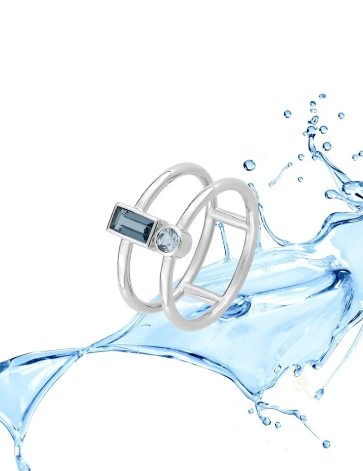 Bague or blanc 750 ‰ topaze bleue SO OR