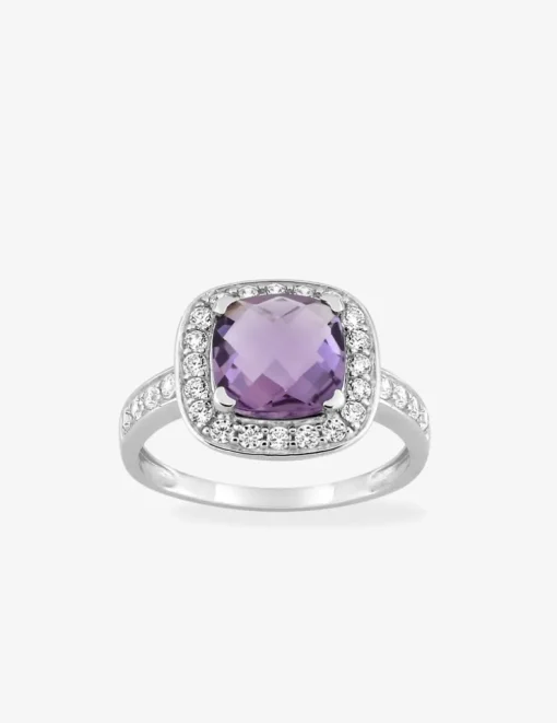 Bague or blanc 375‰, améthyste, oxyde de zirconium SO OR