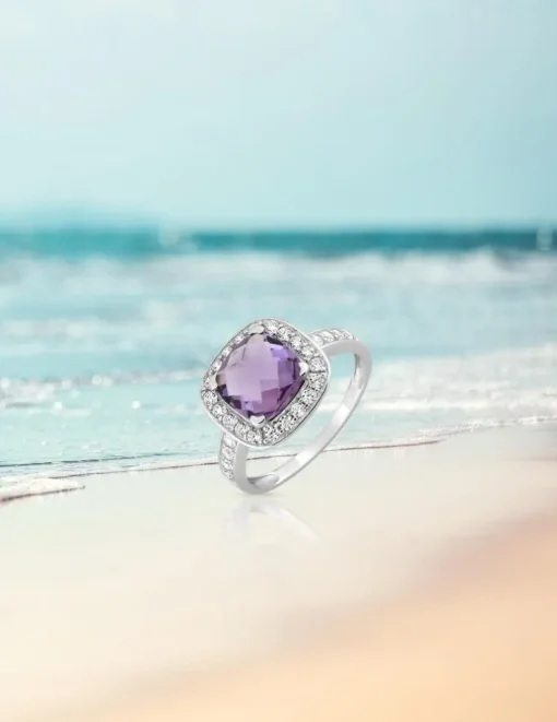 Bague or blanc 375‰, améthyste, oxyde de zirconium SO OR