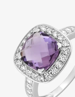 Bague or blanc 375‰, améthyste, oxyde de zirconium SO OR