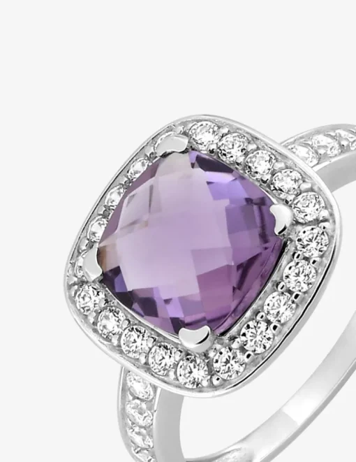 Bague or blanc 375‰, améthyste, oxyde de zirconium SO OR