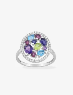 Bague or blanc 375‰, améthyste, péridot, topaze, rhodolite, oxyde de zirconium SO OR