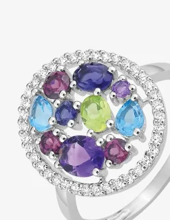 Bague or blanc 375‰, améthyste, péridot, topaze, rhodolite, oxyde de zirconium SO OR