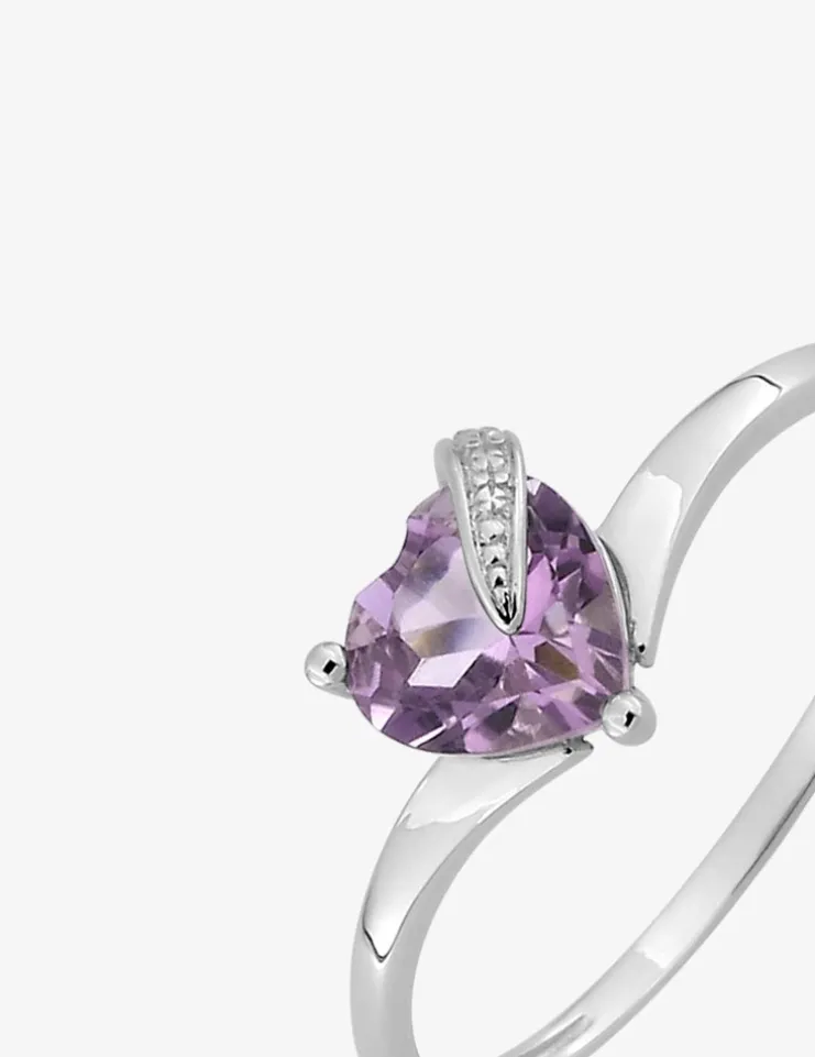 Bague or blanc 375‰, améthyste cœur SO OR