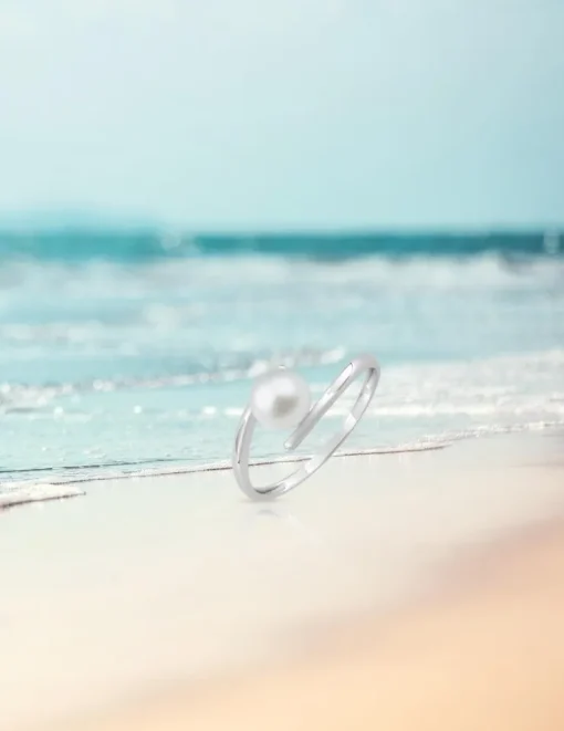 Bague or blanc 375‰ et perle 6 mm SO OR