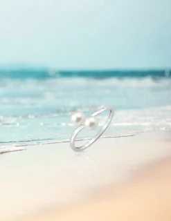 Bague or blanc 375‰ et perles 4,5 mm SO OR