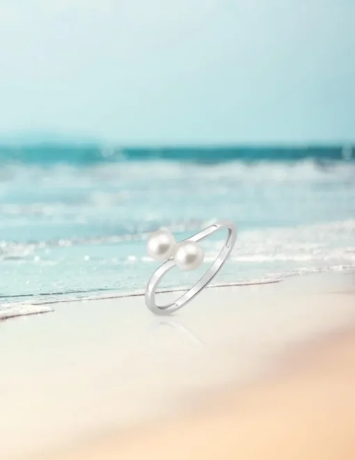 Bague or blanc 375‰ et perles 4,5 mm SO OR