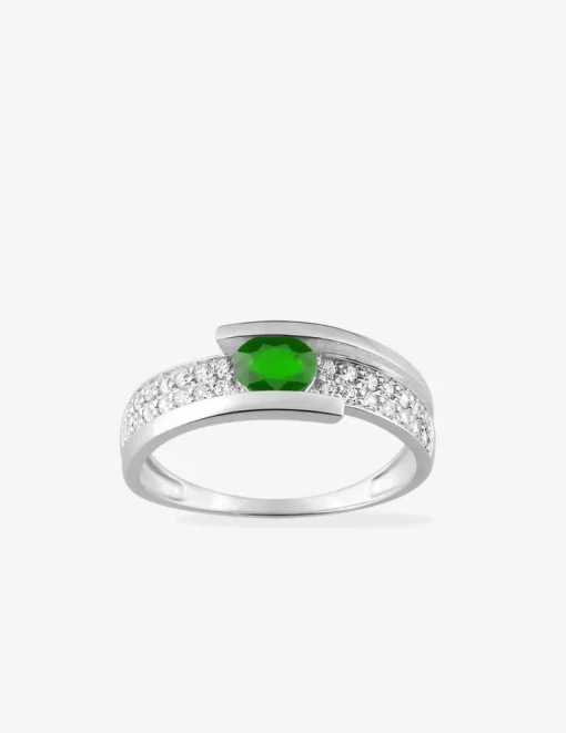Bague or blanc 375‰, émeraude et oxyde de zirconium SO OR