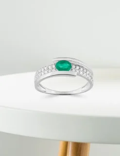Bague or blanc 375‰, émeraude et oxyde de zirconium SO OR