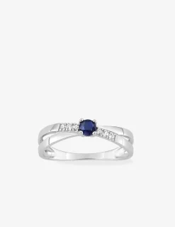 Bague or blanc 375‰, saphir et oxyde de zirconium SO OR