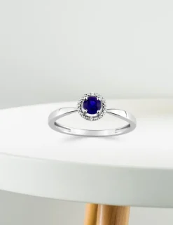 Bague or blanc 375‰, saphir et oxyde de zirconium SO OR
