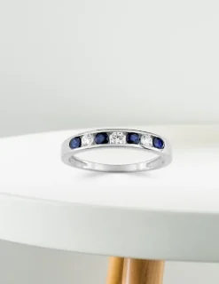 Bague or blanc 375‰, saphir et oxyde de zirconium SO OR