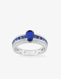Bague or blanc 375‰, saphir et oxyde de zirconium SO OR