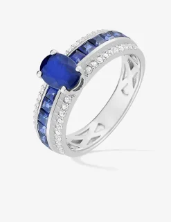 Bague or blanc 375‰, saphir et oxyde de zirconium SO OR