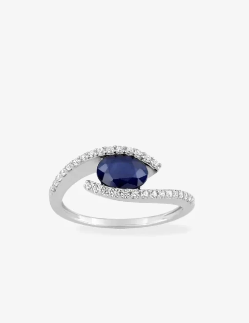 Bague or blanc 375‰, saphir et oxyde de zirconium SO OR