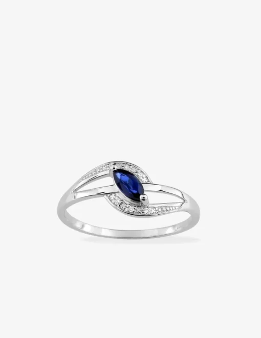 Bague or blanc 375‰, saphir et diamant 0,02 ct SO OR