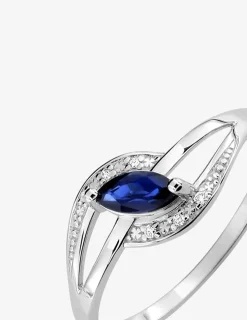 Bague or blanc 375‰, saphir et diamant 0,02 ct SO OR