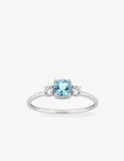 Bague or blanc 375‰ solitaire topaze bleu oxyde blanc trilogie SO OR