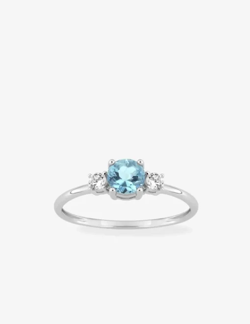 Bague or blanc 375‰ solitaire topaze bleu oxyde blanc trilogie SO OR