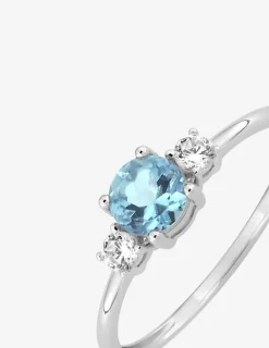Bague or blanc 375‰ solitaire topaze bleu oxyde blanc trilogie SO OR