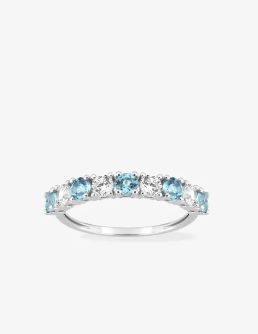 Bague or blanc 375‰ topaze bleue et oxyde SO OR