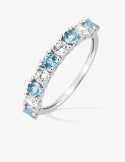 Bague or blanc 375‰ topaze bleue et oxyde SO OR