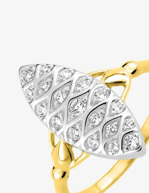 Bague or jaune 375 ‰, diamants 0,21 ct et rhodium SO OR