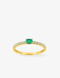 Bague or jaune 750 ‰, émeraude et oxydes de zirconium SO OR
