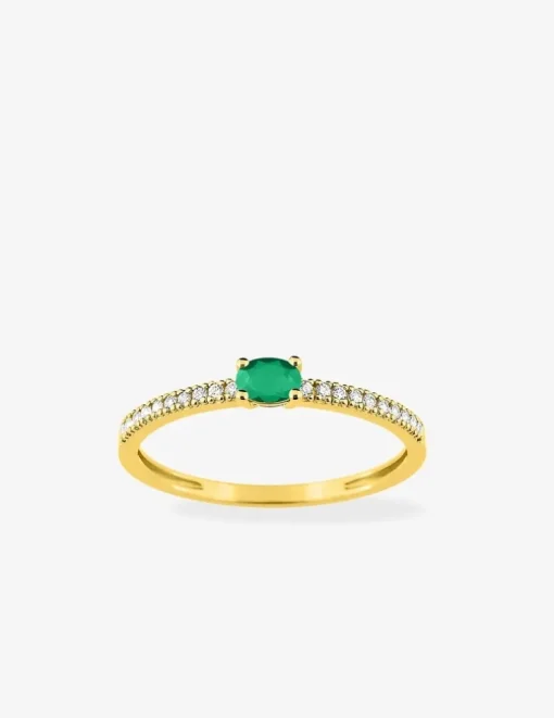 Bague or jaune 750 ‰, émeraude et oxydes de zirconium SO OR
