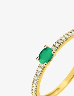 Bague or jaune 750 ‰, émeraude et oxydes de zirconium SO OR