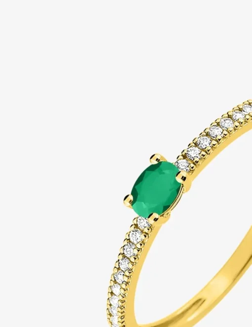 Bague or jaune 750 ‰, émeraude et oxydes de zirconium SO OR