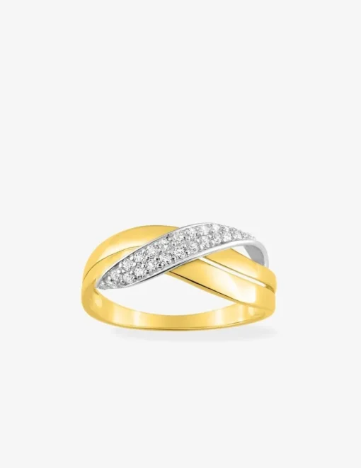 Bague or jaune 750 ‰, oxyde de zirconium et rhodium SO OR