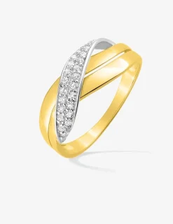 Bague or jaune 750 ‰, oxyde de zirconium et rhodium SO OR