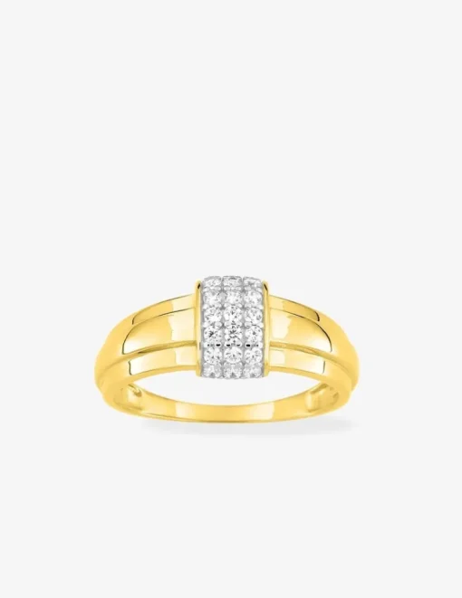 Bague or jaune 375 ‰ oxydes de zirconium et rhodium SO OR